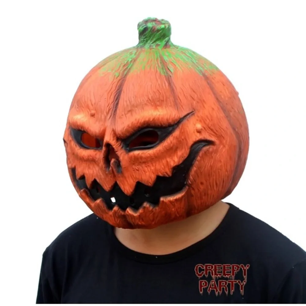 CreepyParty Deluxe Latex Pumpkin Mask – Halloween Costume Prop 🎃